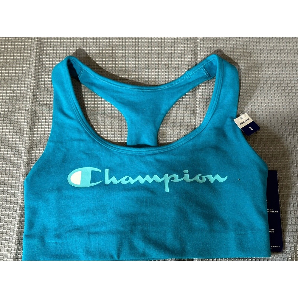 Champion Womens Rockin Teal Cotton Blend Moisture Wicking Sports Bra B2304G S
